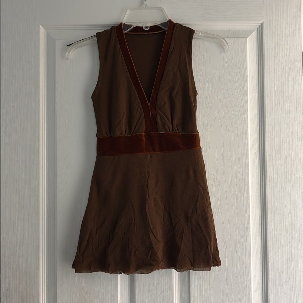Only Hearts V neck Velvet Trim Sleeveless Mesh Top Sz S